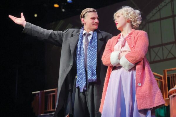 Jakob Eisenman as Julian Marsh and Lola Cooley as tap sensation Peggy Sawyer. Courtesy Darrin Ingram- The Acorn